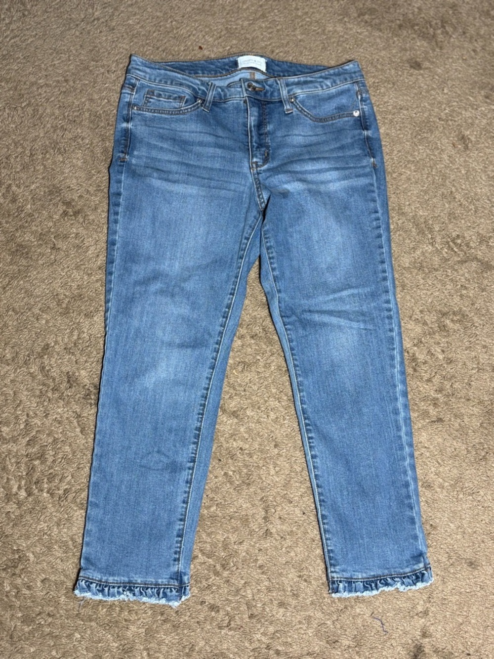 crown & ivy Medium Blue Frayed Hem Jeans